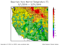 Departure from normal temperature
