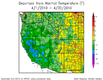 Departure from normal temperature