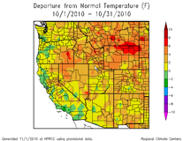 Departure from normal temperature
