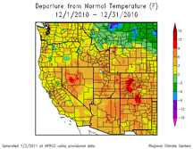 Departure from normal temperature