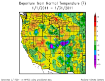 Departure from normal temperature