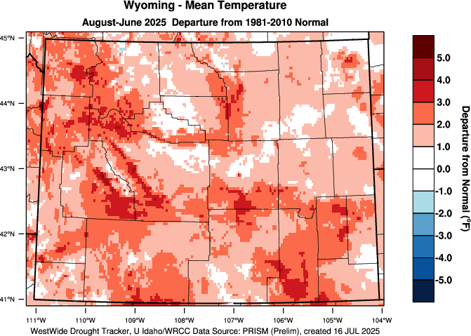 Wyoming: Annual Departure from Normal Temperature - Click to Enlarge Wyoming: Annual Departure from Normal Temperature