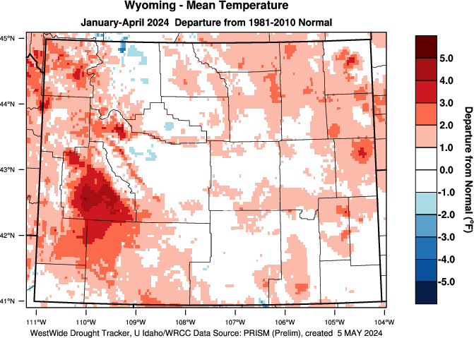 Wyoming: 2021 Departure from Normal Temperature
