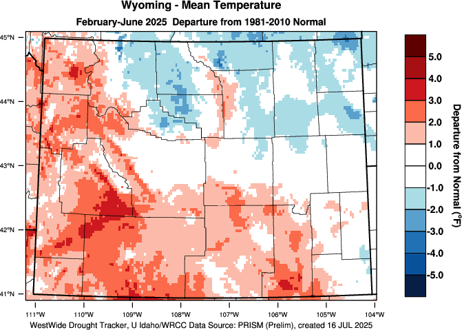 Wyoming: 2018 Departure from Normal Temperature - Click to Enlarge Wyoming: Water Year 201819 Departure from Normal Temperature