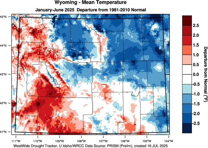 Wyoming: Annual Departure from Normal Temperature - Click to Enlarge Wyoming: 2014 Departure from Normal Temperature