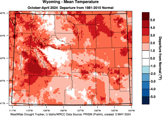 Wyoming: 2015 Departure from Normal Temperature