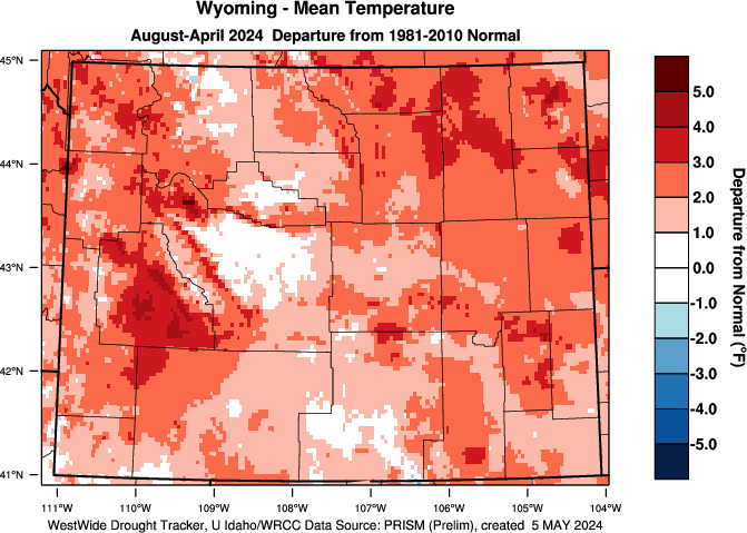 Wyoming: Water Year Departure from Normal Temperature