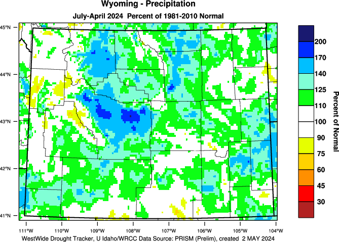 Wyoming: 2014-2015 Water Year Percent of Normal Precipitation
