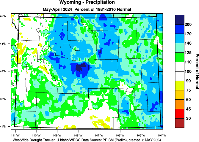 Wyoming: Last 12 Months Percent of Normal Precipitation