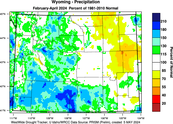 Wyoming: Last Three Months Percent of Normal Precipitation