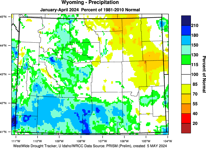 Wyoming: 2021 Percent of Normal Precipitation