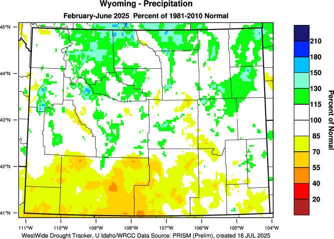 Wyoming: 2018 Percent of Normal Precipitation - Click to Enlarge Wyoming: Water Year 2018-19 Percent of Normal Precipitation (Click to Enlarge)