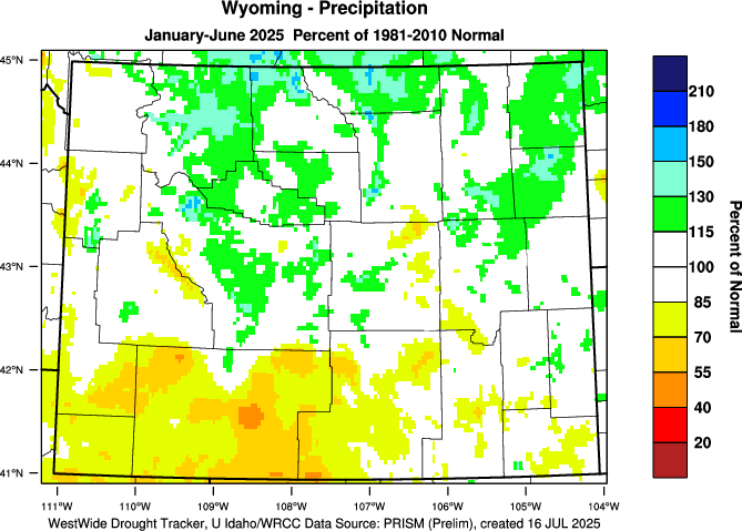 Wyoming: Annual Percent of Normal Precipitation - Click to Enlarge Wyoming: 2014 Percent of Normal Precipitation