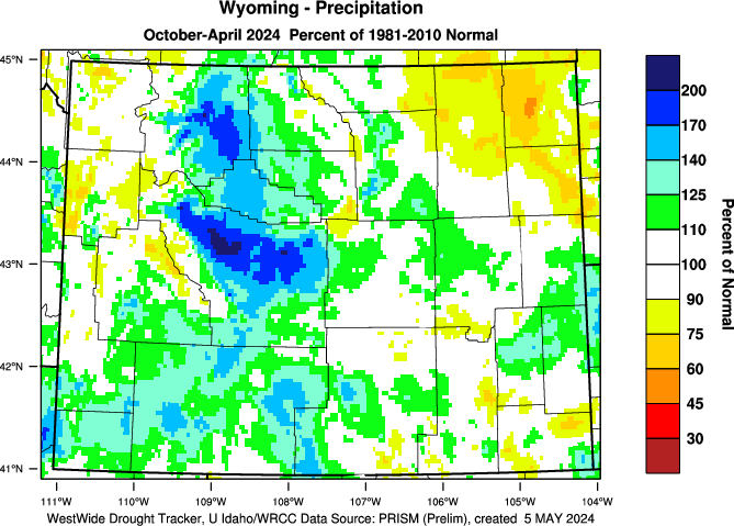 Wyoming: 2015 Percent of Normal Precipitation