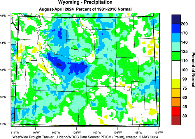 Wyoming: Water Year Percent of Normal Precipitation